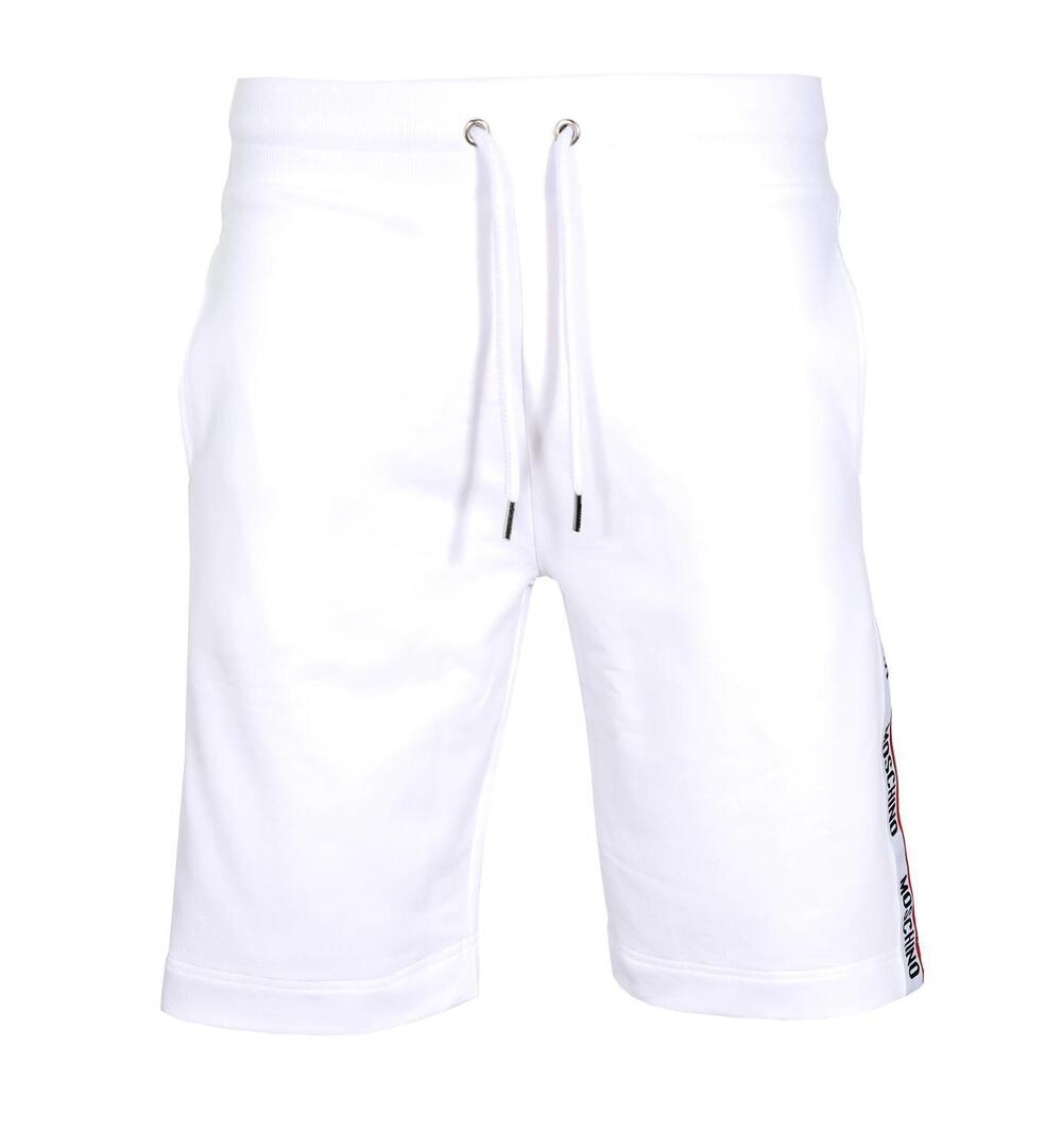 NEW MOSCHINO men's side stripe logo shorts in white